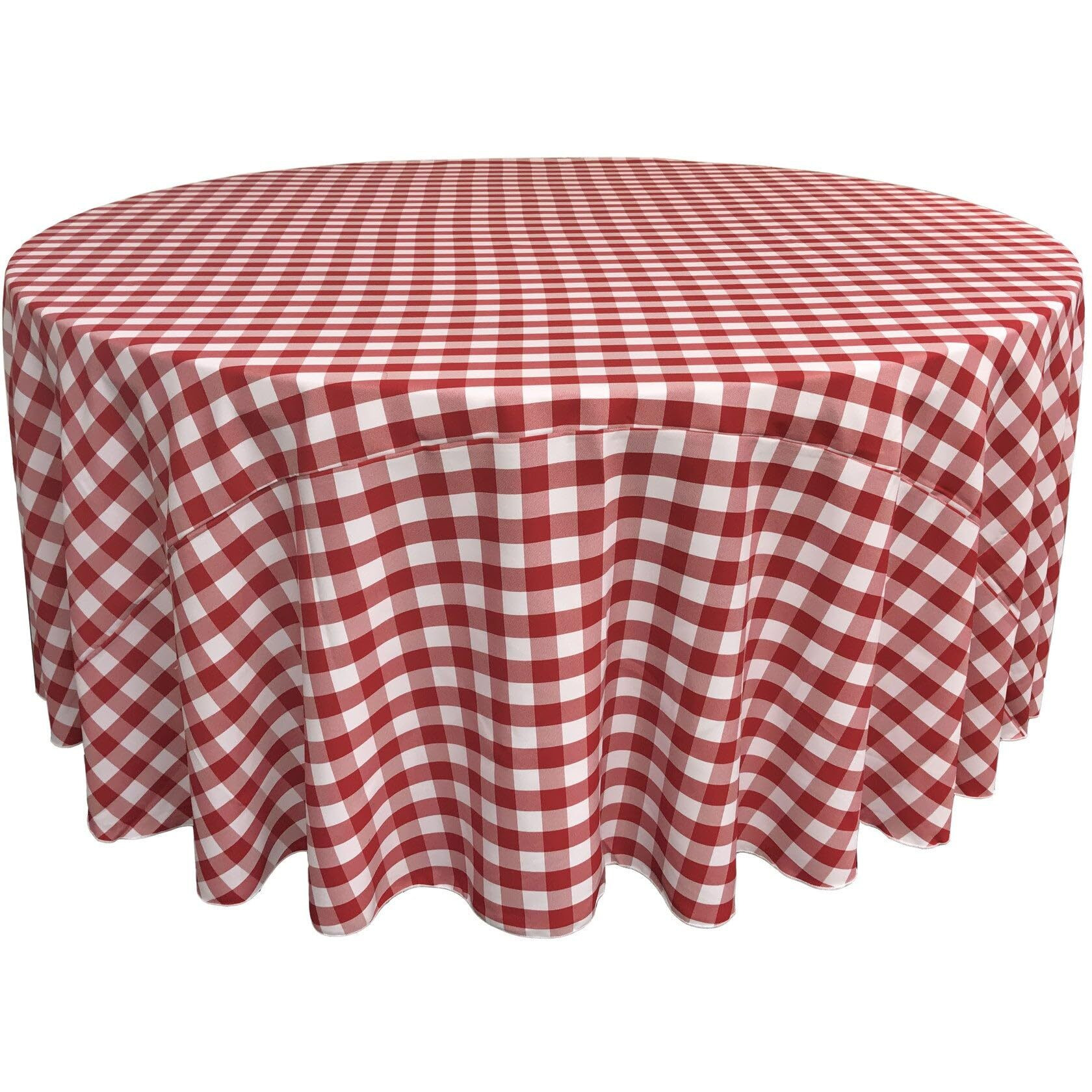 LA Linen TCcheck132R-RedK98 Polyester Gingham Checkered Tablecloth  White & Red - 132 in. Round