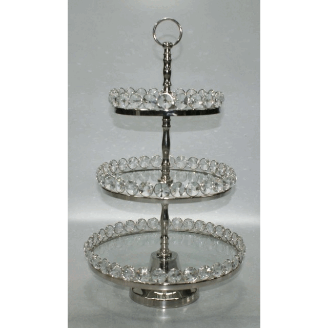Leeber 72903 Elegance Three Tier Glass & Nickel Plated Stand with Detachable Crystal Border  20.5 in.