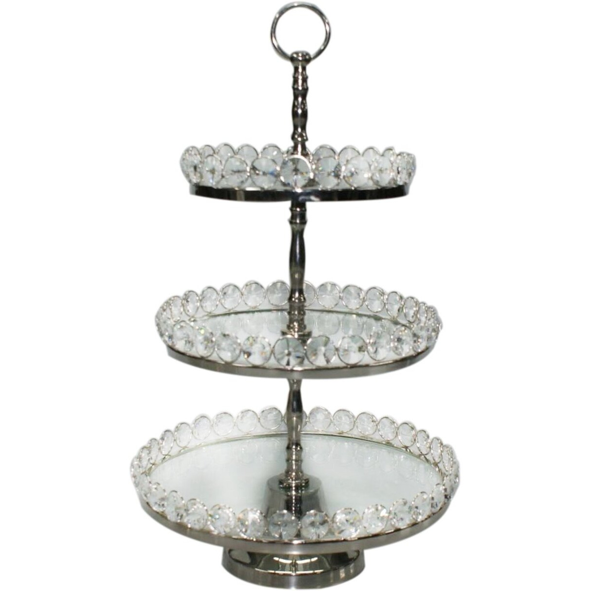 Leeber 72903 Elegance Three Tier Glass & Nickel Plated Stand with Detachable Crystal Border  20.5 in.