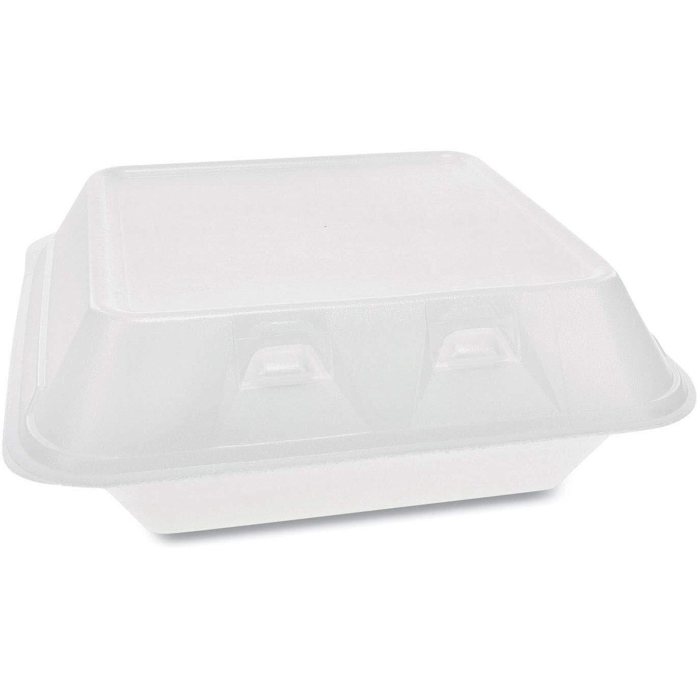 Pactiv YHLW08030000 8 in. 3 Compartment Foam Hinged Smartlock Medium  White - Case of 150