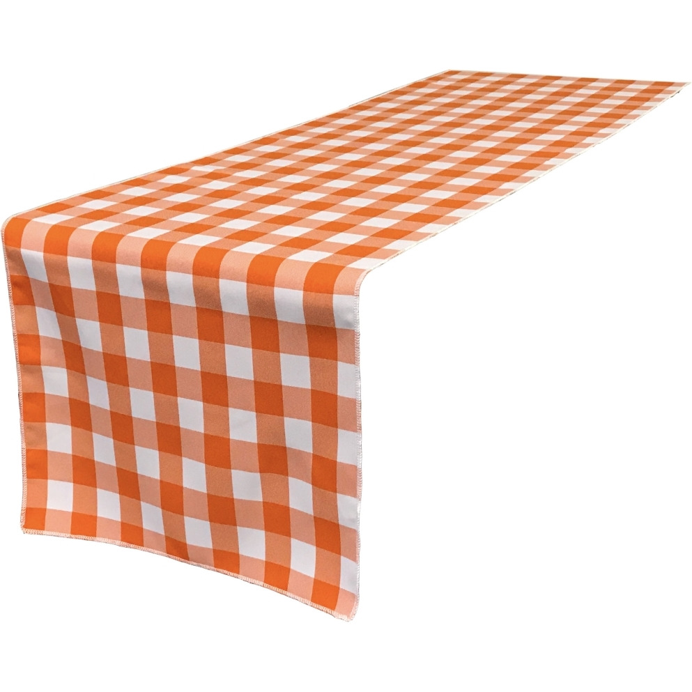 TCcheck14x108-OrangeK48 Polyester Gingham Checkered Table Runner&44 White & Orange - 14 x 108 in.