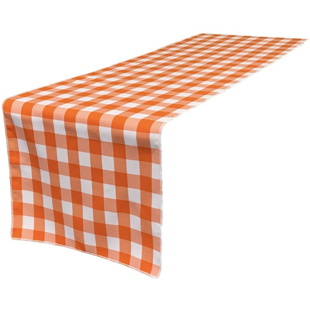 TCcheck14x108-OrangeK48 Polyester Gingham Checkered Table Runner&44 White & Orange - 14 x 108 in.