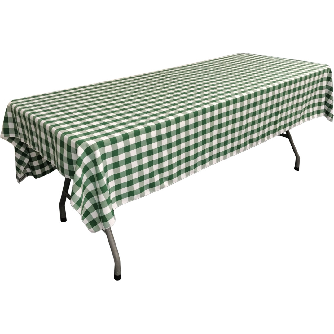 TCcheck60x90-HunterGreenK20 Polyester Gingham Checkered Rectangular Tablecloth&44 White & Hunter Green - 60 x 90 in.