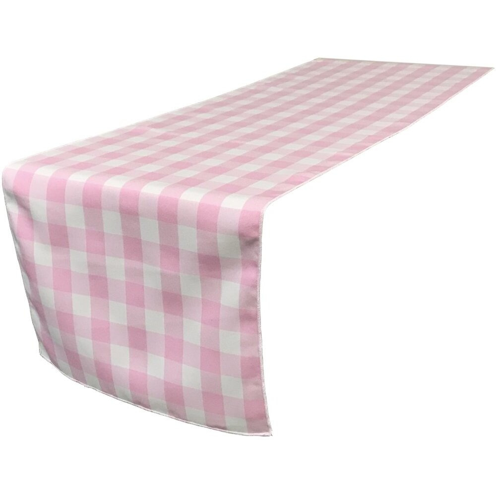 TCcheck14x108-PinkK37 Polyester Gingham Checkered Table Runner&44 White & Pink - 14 x 108 in.
