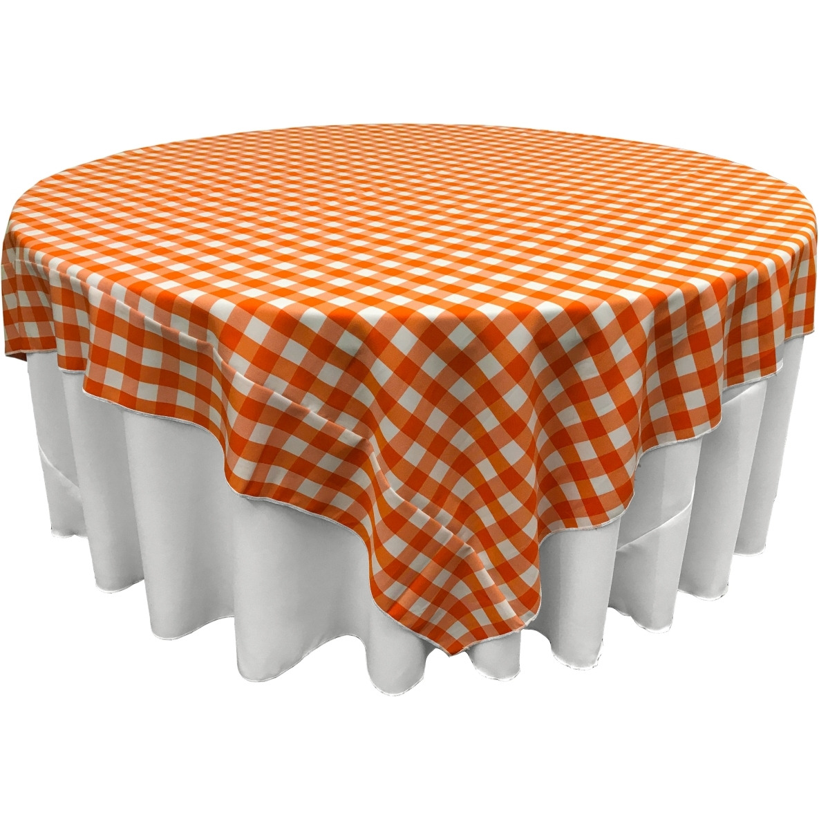 TCcheck90x90-OrangeK48 Polyester Gingham Checkered Square Tablecloth&44 White & Orange - 90 x 90 in.