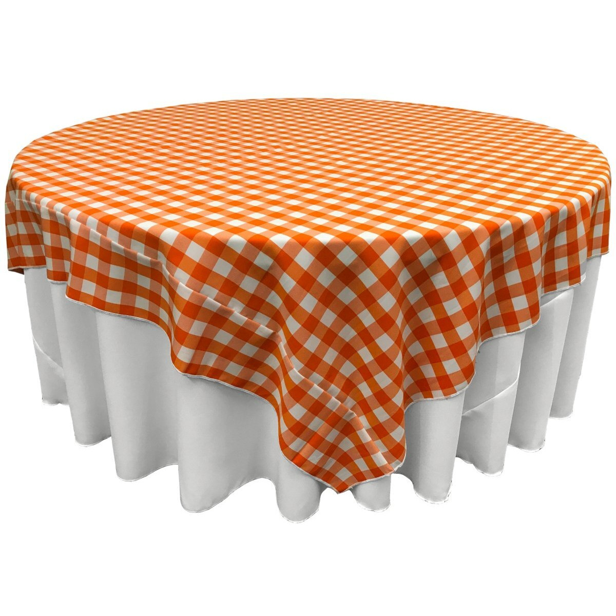 TCcheck90x90-OrangeK48 Polyester Gingham Checkered Square Tablecloth&44 White & Orange - 90 x 90 in.