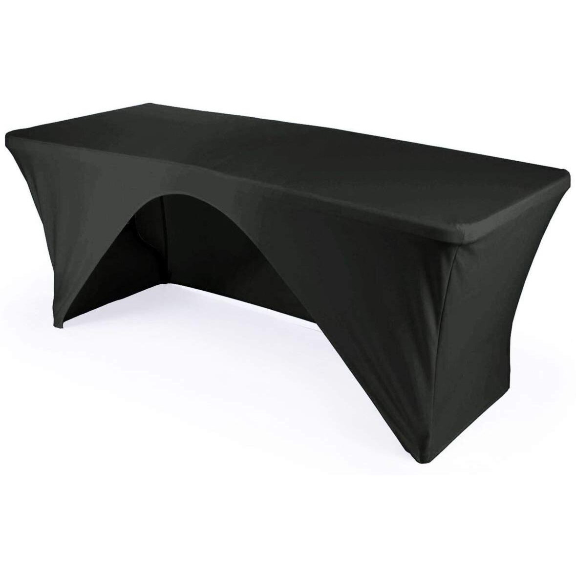 TCSpandex-OB96x30x30-BlackX24 Rectangular Open Back Spandex Tablecloth  Black - 96 x 30 x 30 in.