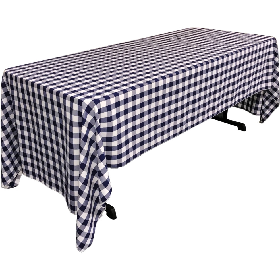 TCcheck60x144-NavyK72 Polyester Gingham Checkered Rectangular Tablecloth&44 White & Navy - 60 x 144 in.