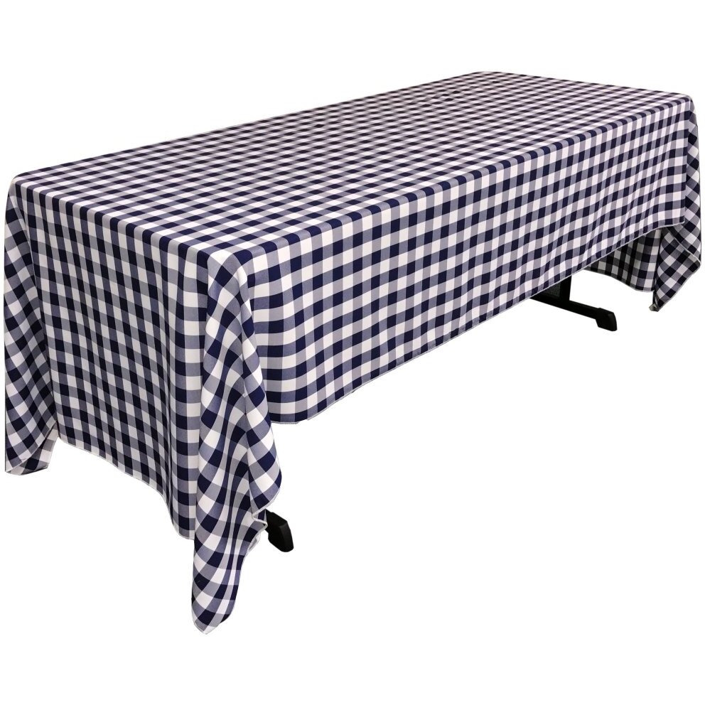 TCcheck60x144-NavyK72 Polyester Gingham Checkered Rectangular Tablecloth&44 White & Navy - 60 x 144 in.