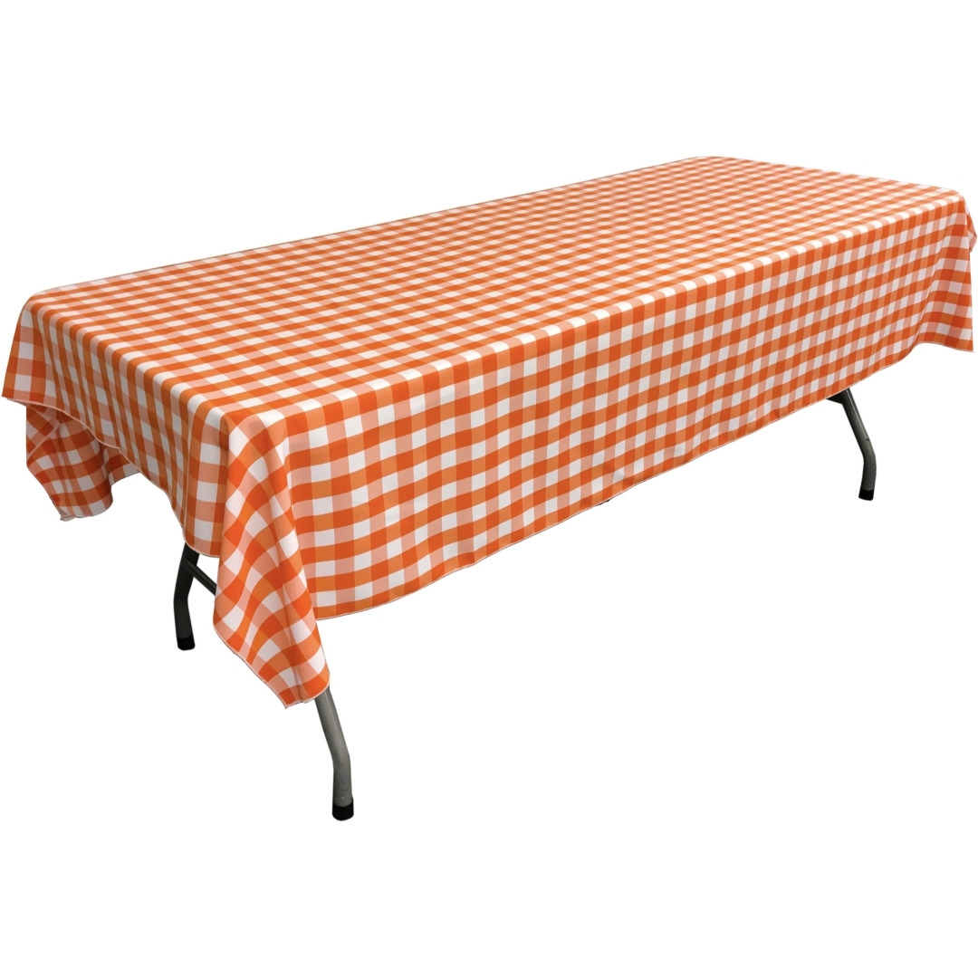 TCcheck60x108-OrangeK48 Polyester Gingham Checkered Rectangular Tablecloth&44 White & Orange - 60 x 108 in.