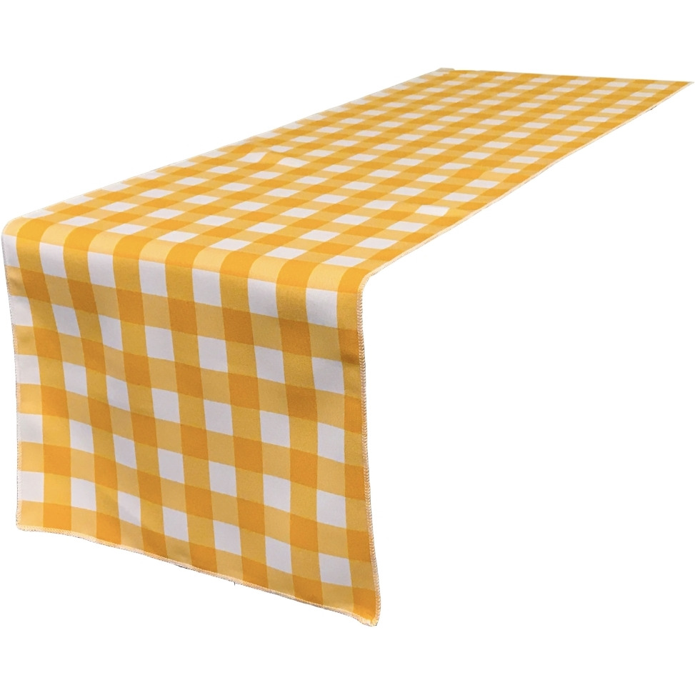 TCcheck14x108-DrkYellowK47 Polyester Gingham Checkered Table Runner&44 White & Dark yellow - 14 x 108 in.