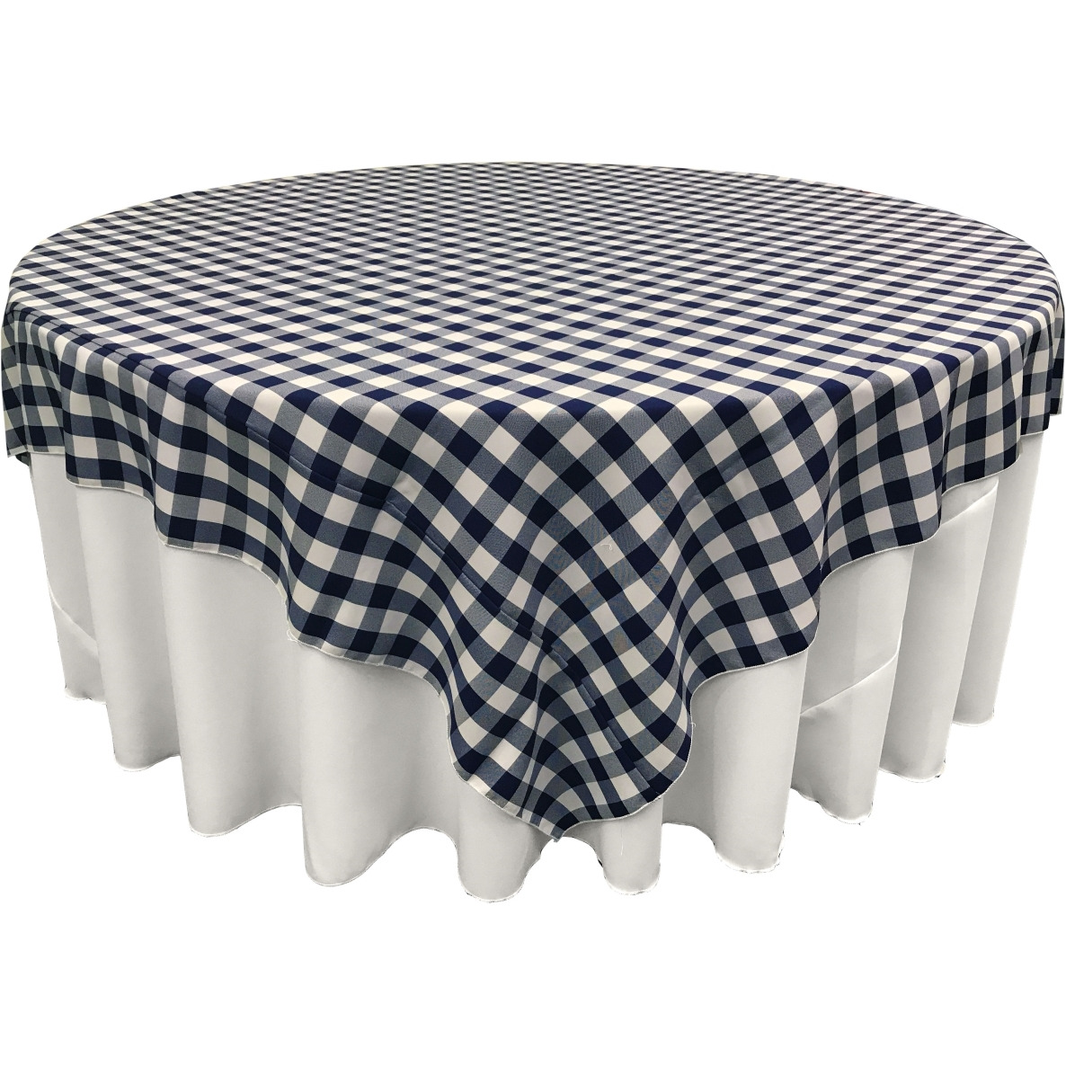 TCcheck90x90-NavyK72 Polyester Gingham Checkered Square Tablecloth&44 White & Navy - 90 x 90 in.