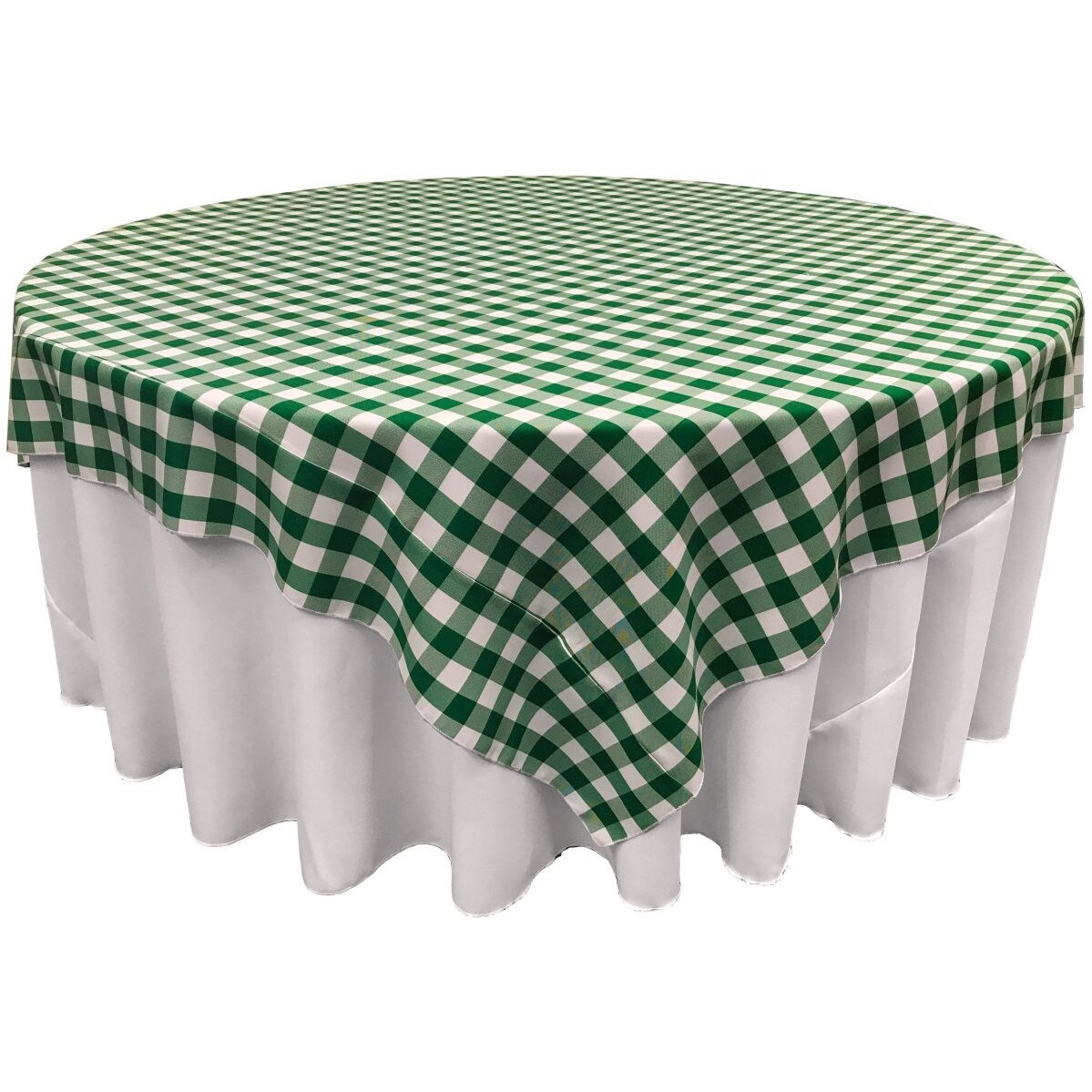 TCcheck90x90-HunterGreenK20 Polyester Gingham Checkered Square Tablecloth&44 White & Hunter Green - 90 x 90 in.