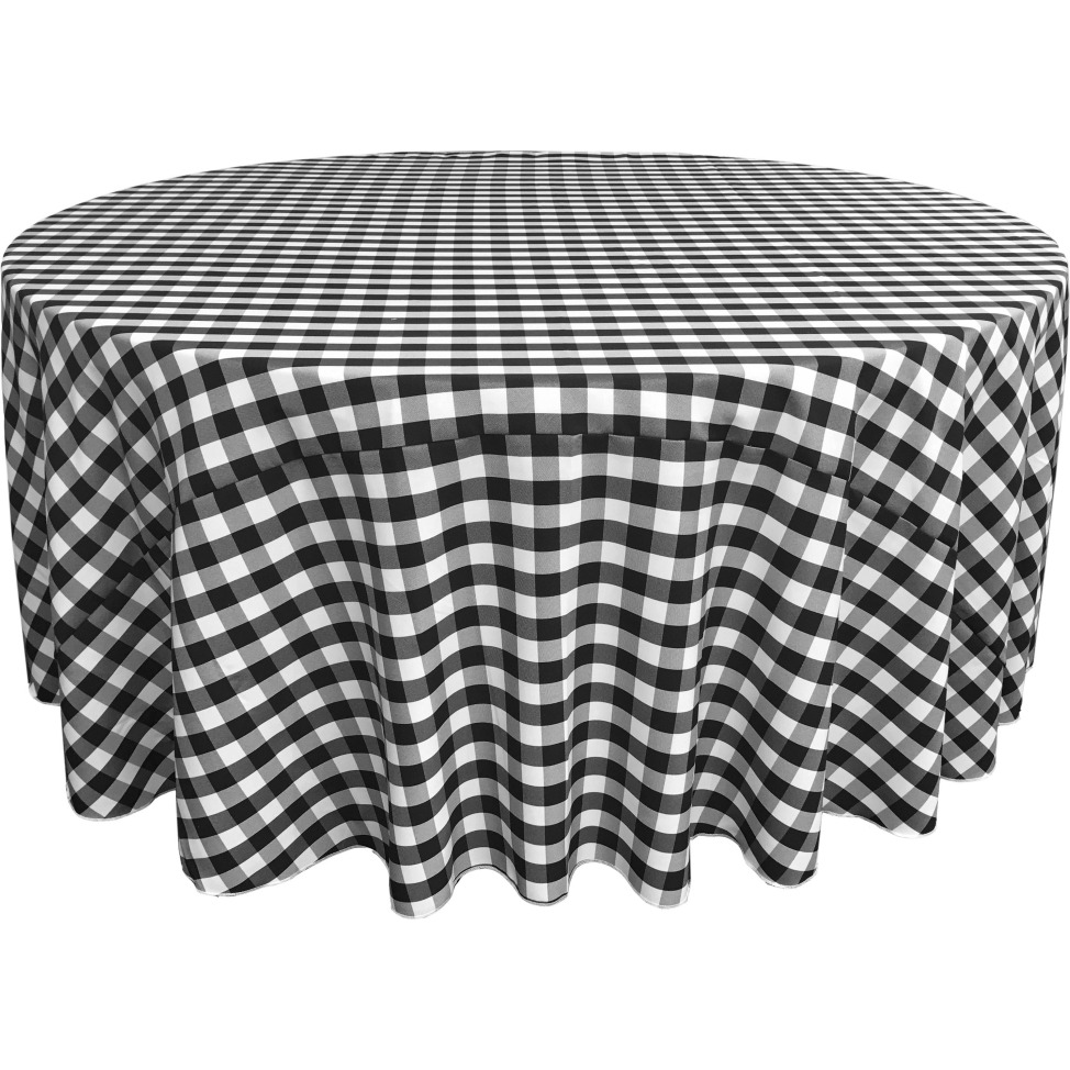 TCcheck120R-BlackK24 Polyester Gingham Checkered Tablecloth&44 White & Black - 120 in. Round
