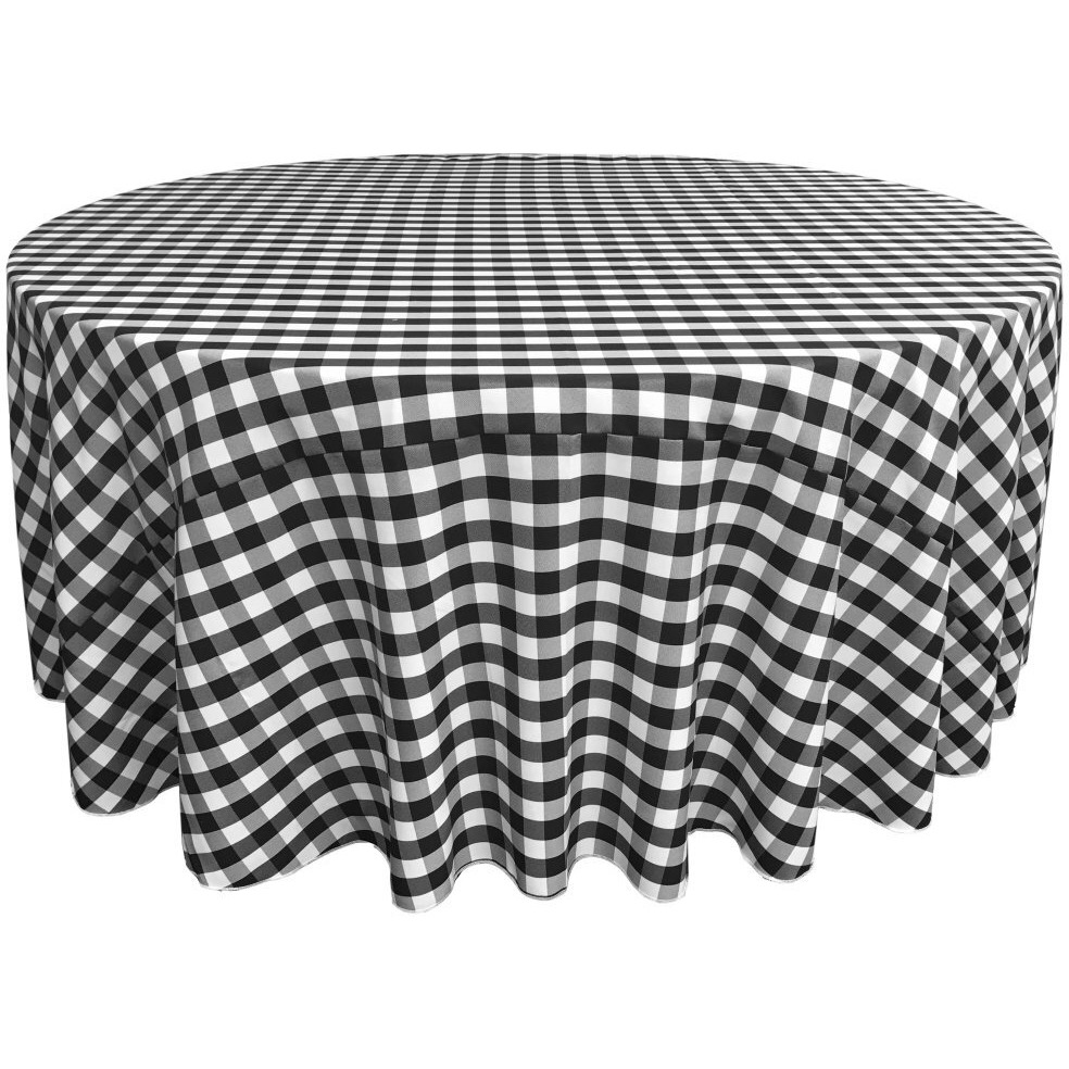 TCcheck120R-BlackK24 Polyester Gingham Checkered Tablecloth&44 White & Black - 120 in. Round