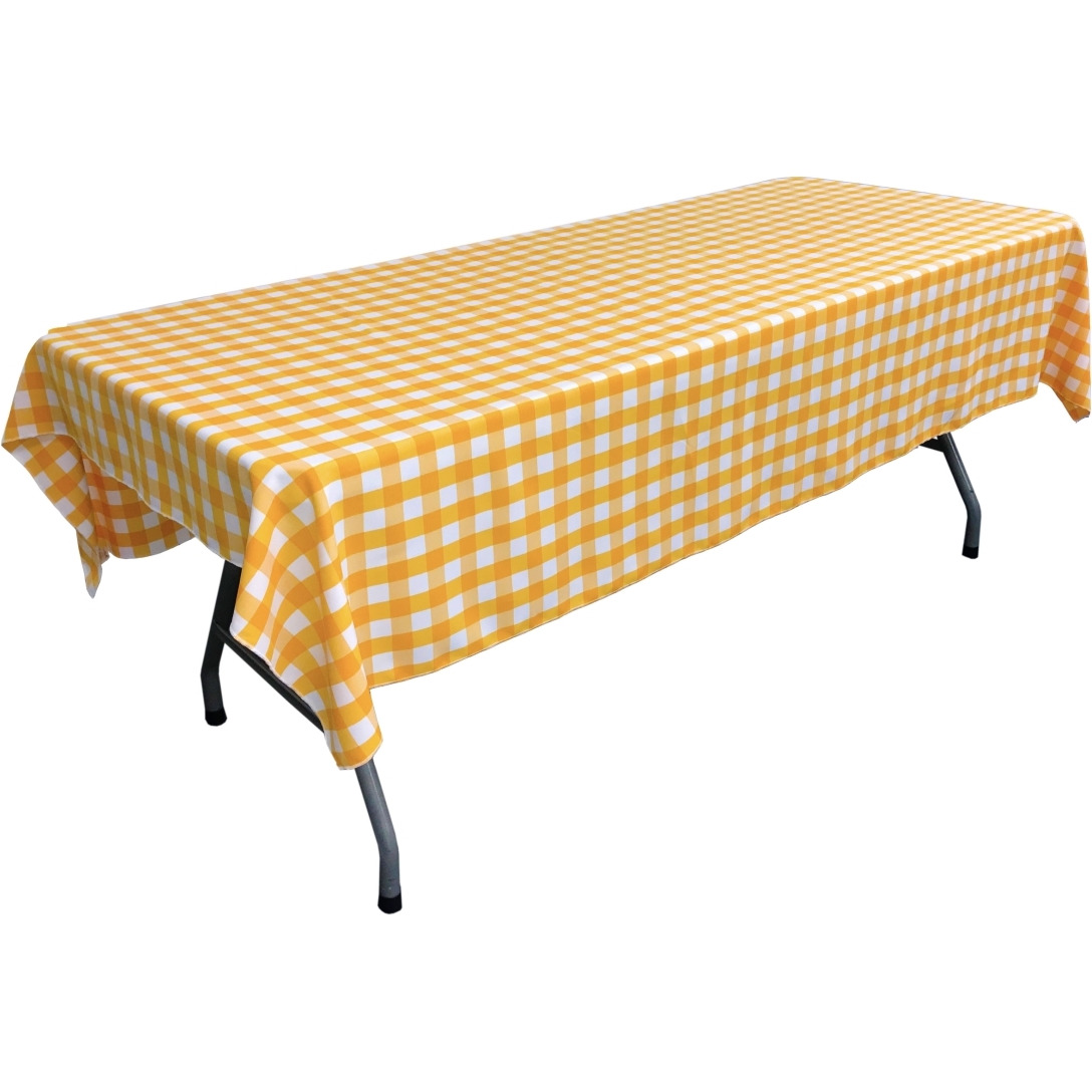 TCcheck60x108-DrkYellowK47 Polyester Gingham Checkered Rectangular Tablecloth&44 White & Dark yellow - 60 x 108 in.