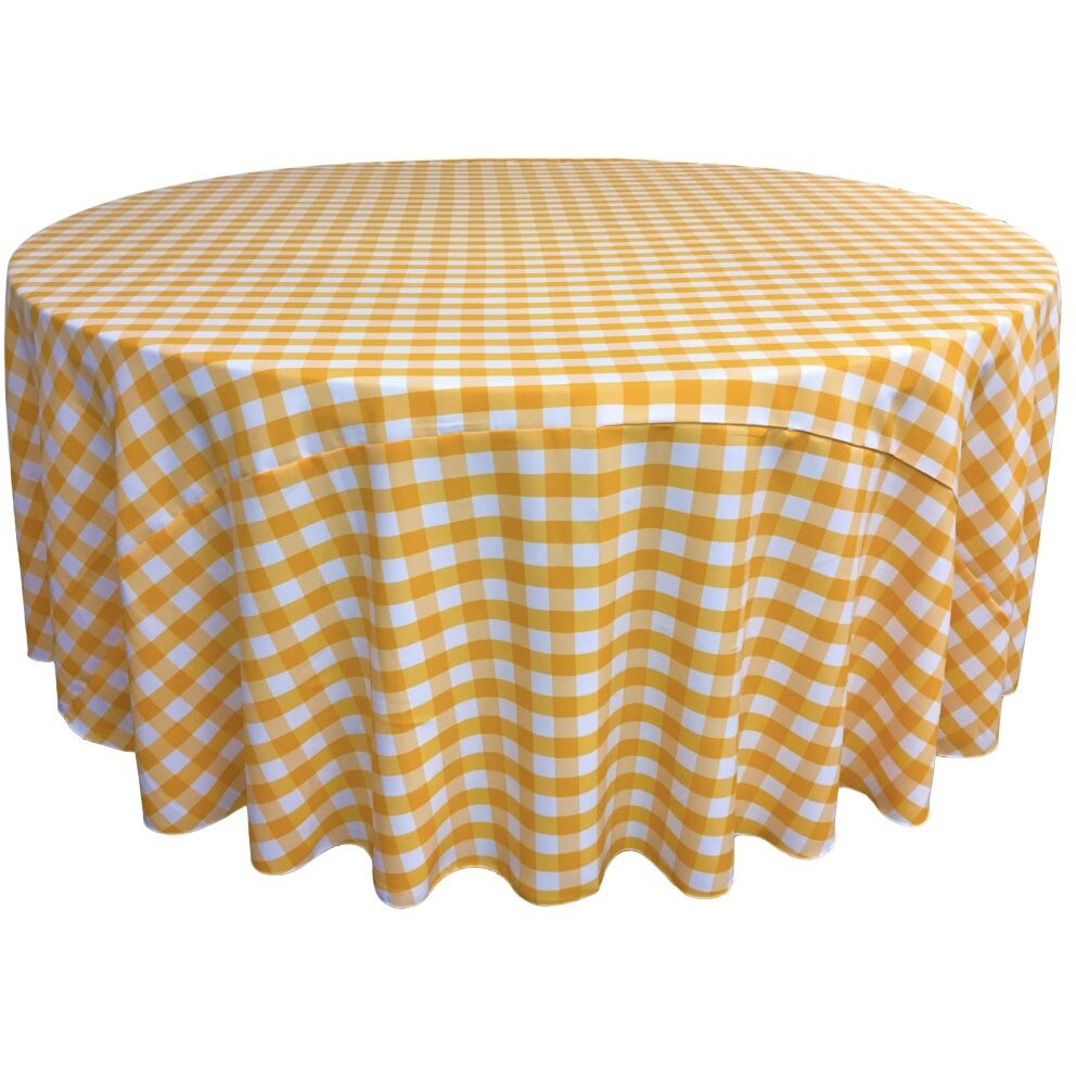 TCcheck132R-DrkYellowK47 Polyester Gingham Checkered Tablecloth&44 White & Dark yellow - 132 in. Round