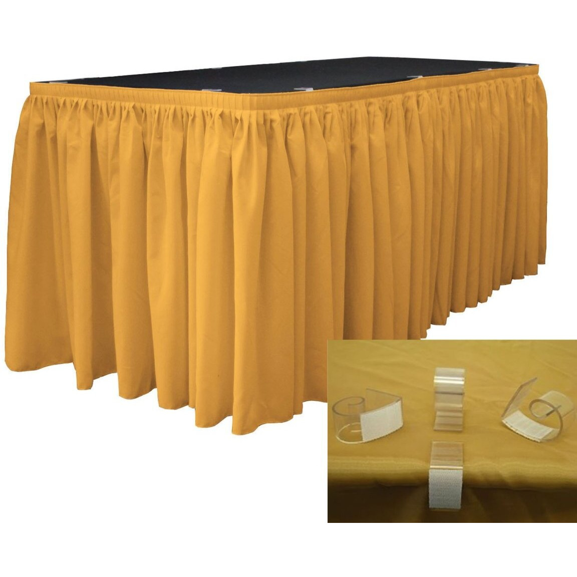 SKT-Pop-21x29-15Lclips-GoldP14 Polyester Poplin Table Skirt with 15 L-Clips  Gold - 21 ft. x 29 in.