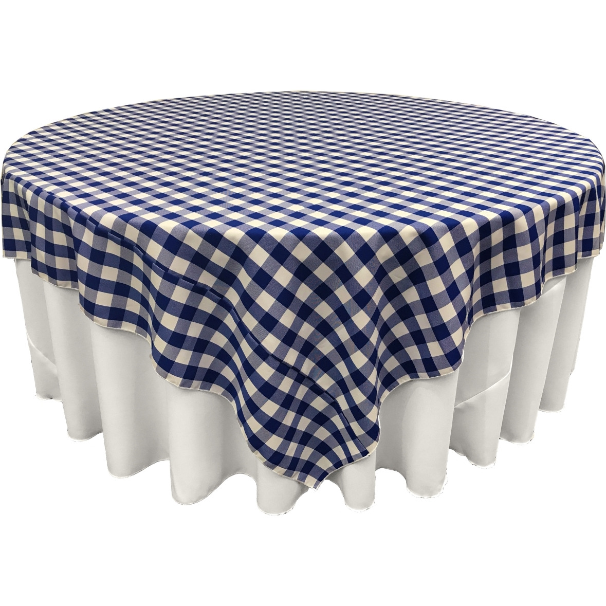 TCcheck90x90-RoyalK50 Polyester Gingham Checkered Square Tablecloth&44 White & Royal Blue - 90 x 90 in.