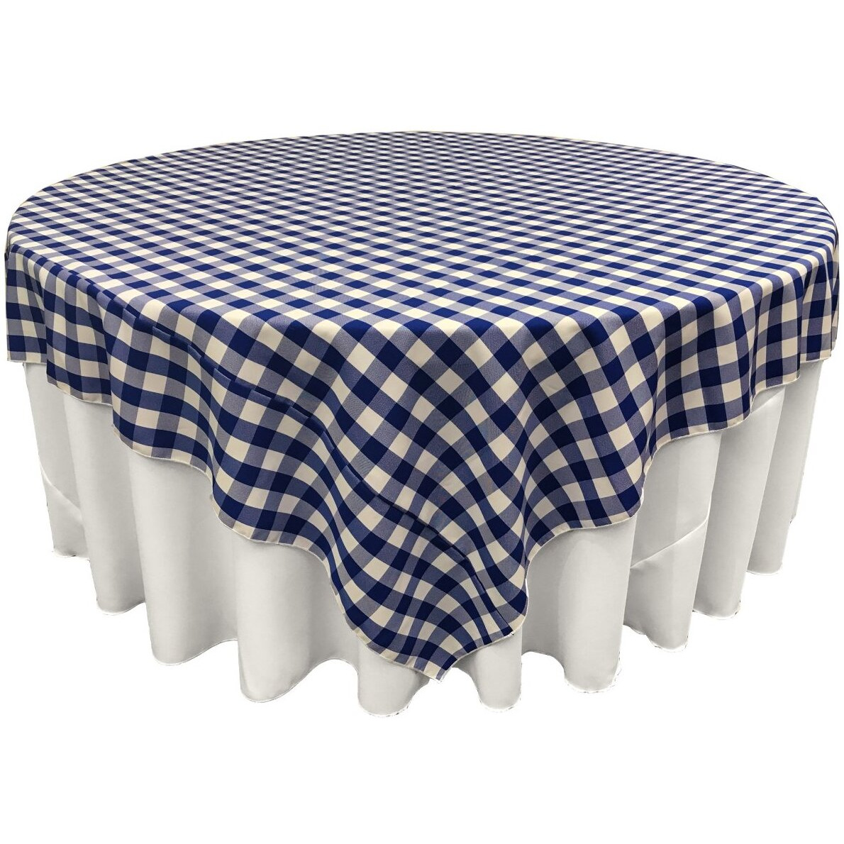 TCcheck90x90-RoyalK50 Polyester Gingham Checkered Square Tablecloth&44 White & Royal Blue - 90 x 90 in.