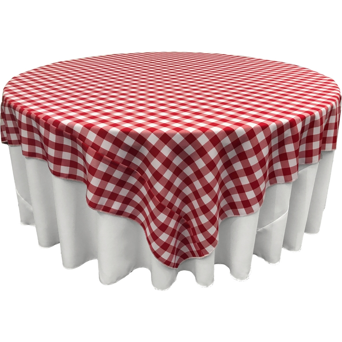 TCcheck90x90-RedK98 Polyester Gingham Checkered Square Tablecloth&44 White & Red - 90 x 90 in.