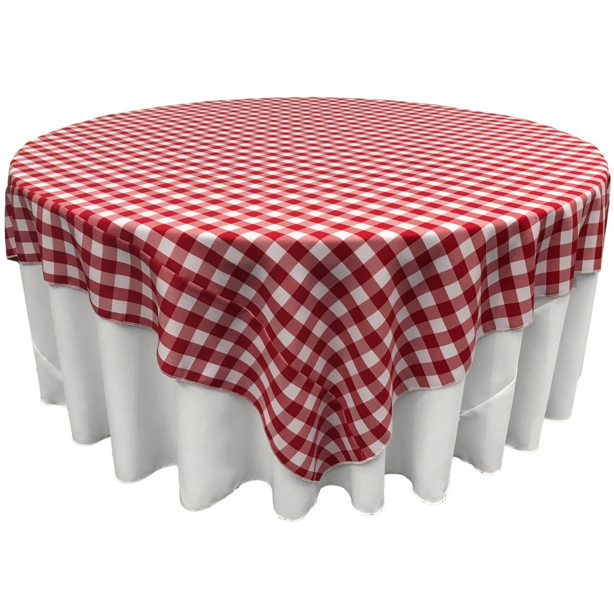 TCcheck90x90-RedK98 Polyester Gingham Checkered Square Tablecloth&44 White & Red - 90 x 90 in.