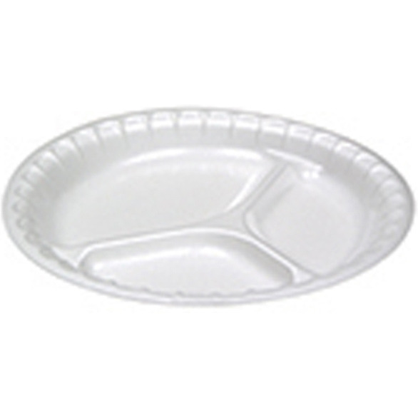 3 Compartment Foam Plate  White - 4 Per Case