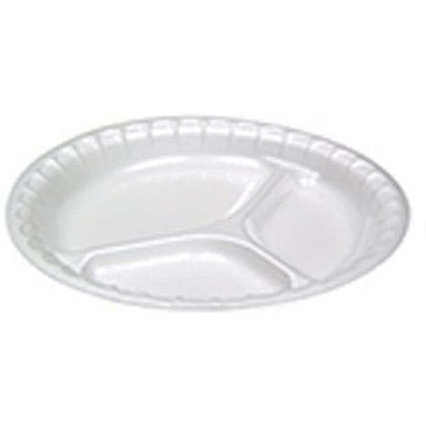 3 Compartment Foam Plate  White - 4 Per Case