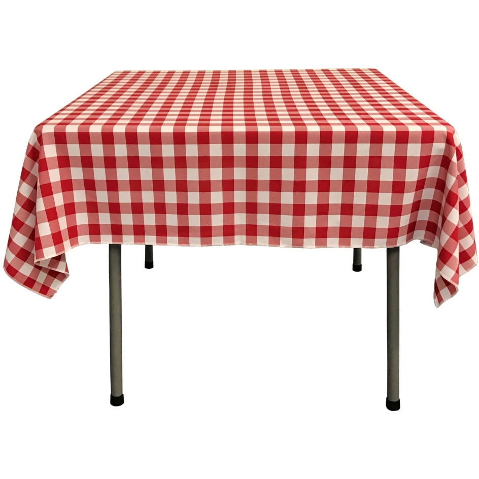 TCcheck52x52-RedK98 Polyester Gingham Checkered Square Tablecloth&44 White & Red - 52 x 52 in.