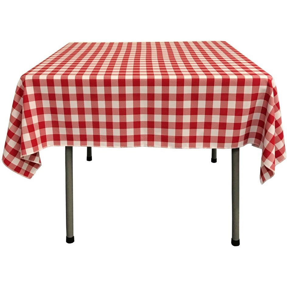 TCcheck52x52-RedK98 Polyester Gingham Checkered Square Tablecloth&44 White & Red - 52 x 52 in.