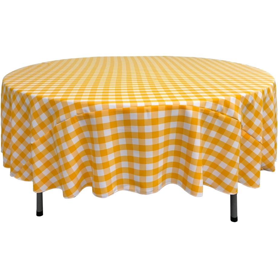 TCcheck72R-DrkYellowK47 Polyester Gingham Checkered Tablecloth&44 White & Dark yellow - 72 in. Round
