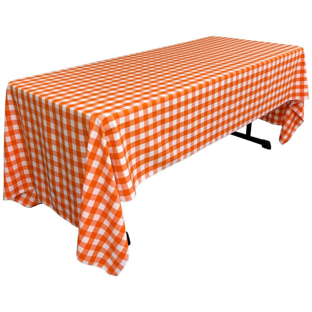 TCcheck60x126-OrangeK48 Polyester Gingham Checkered Rectangular Tablecloth&44 White & Orange - 60 x 126 in.