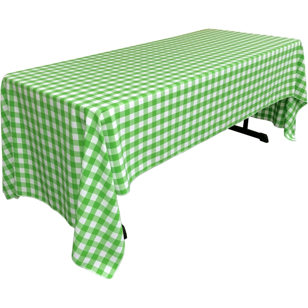 TCcheck60x120-LimeK84 Polyester Gingham Checkered Rectangular Tablecloth&44 White & Lime - 60 x 120 in.