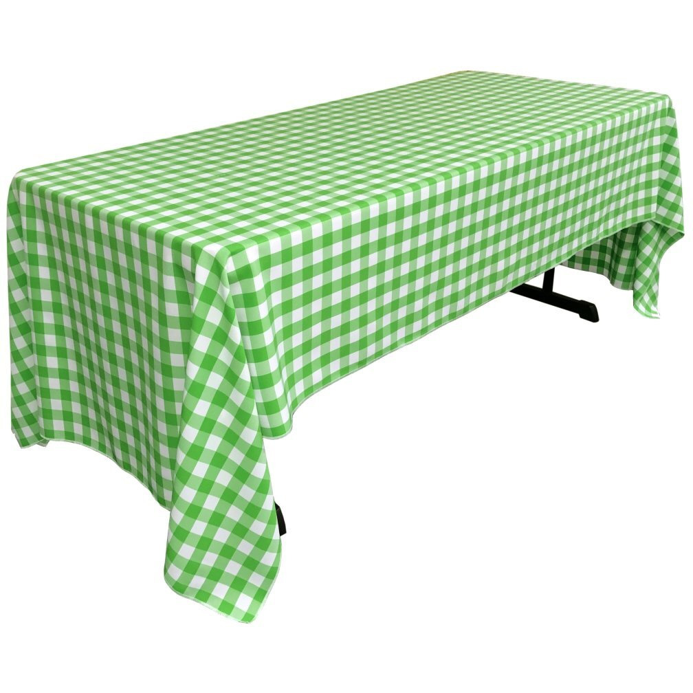 TCcheck60x120-LimeK84 Polyester Gingham Checkered Rectangular Tablecloth&44 White & Lime - 60 x 120 in.