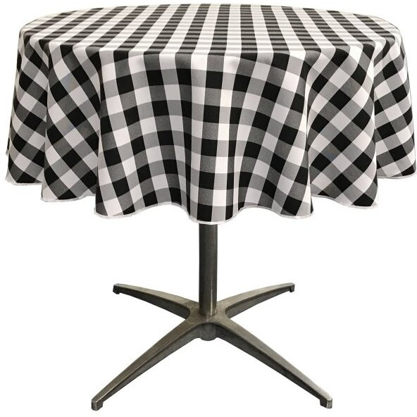 TCcheck58R-BlackK24 Polyester Gingham Checkered Tablecloth&44 White & Black - 58 in. Round