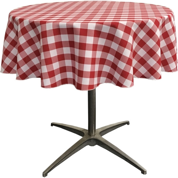 TCcheck51R-RedK98 Polyester Gingham Checkered Tablecloth&44 White & Red - 51 in. Round