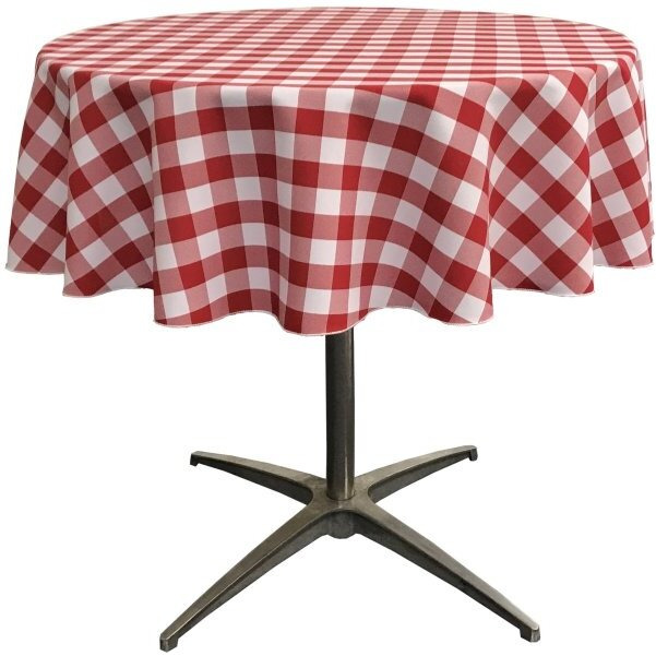 TCcheck51R-RedK98 Polyester Gingham Checkered Tablecloth&44 White & Red - 51 in. Round