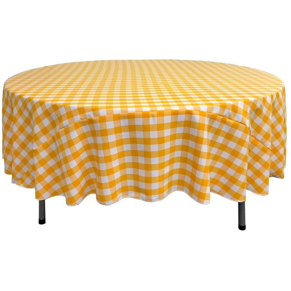TCcheck90R-DrkYellowK47 Polyester Gingham Checkered Tablecloth&44 White & Dark yellow - 90 in. Round
