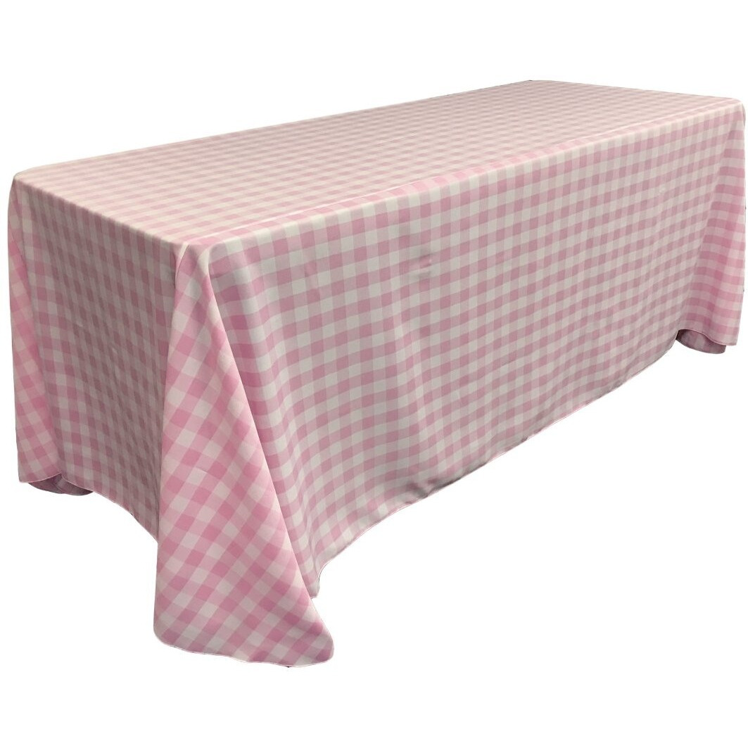 TCcheck90x156-PinkK37 Polyester Gingham Checkered Rectangular Tablecloth&44 White & Pink - 90 x 156 in.