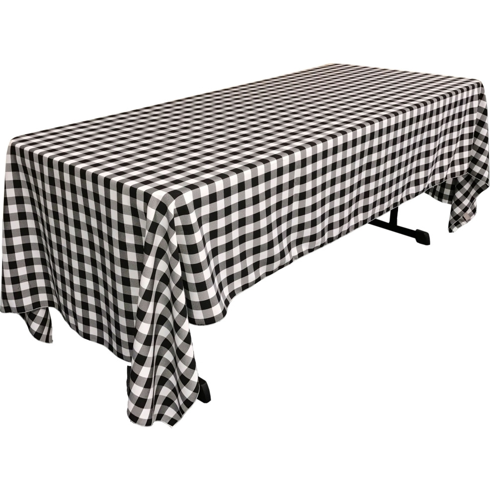 TCcheck60x120-BlackK24 Polyester Gingham Checkered Rectangular Tablecloth&44 White & Black - 60 x 120 in.