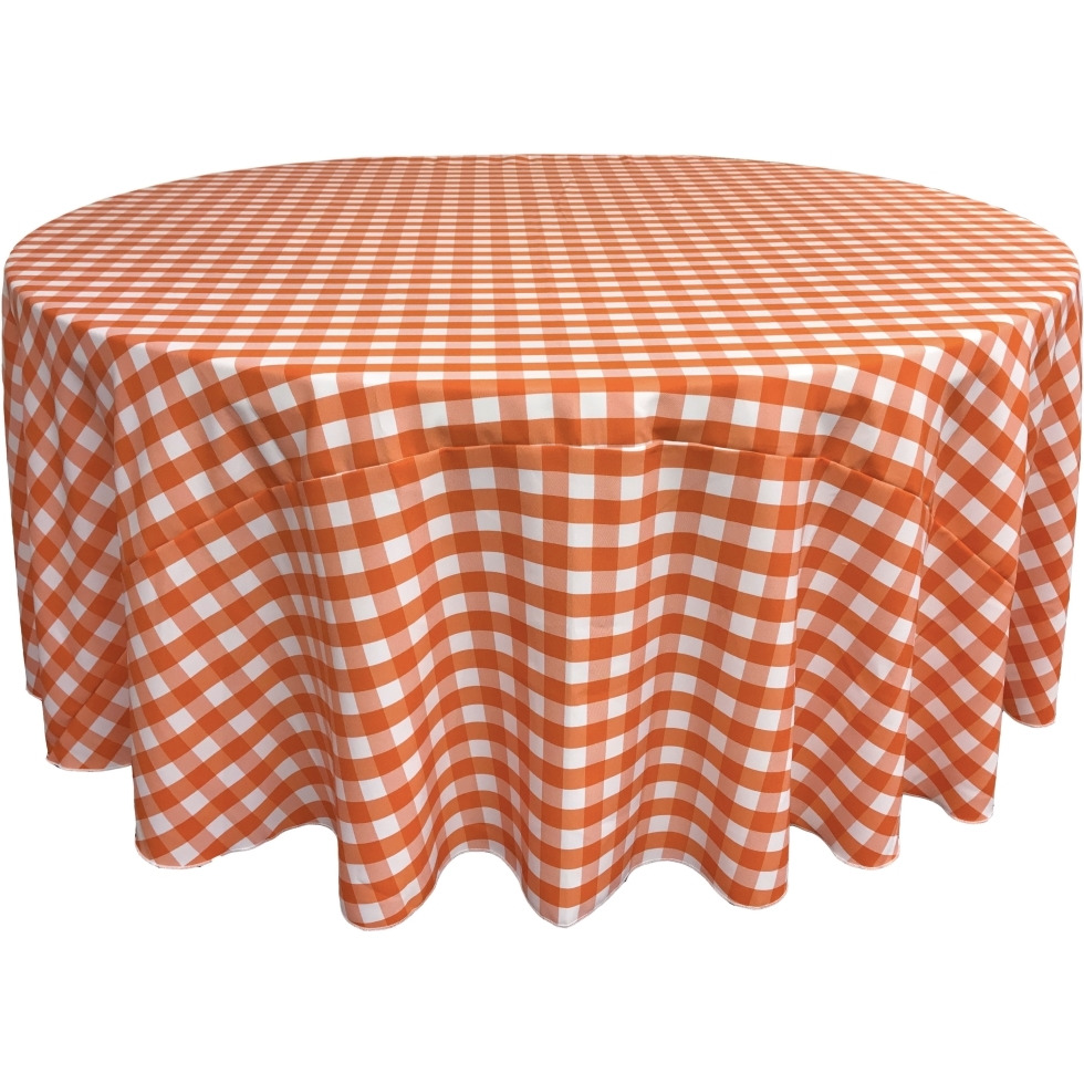 TCcheck108R-OrangeK48 Polyester Gingham Checkered Tablecloth&44 White & Orange - 108 in. Round
