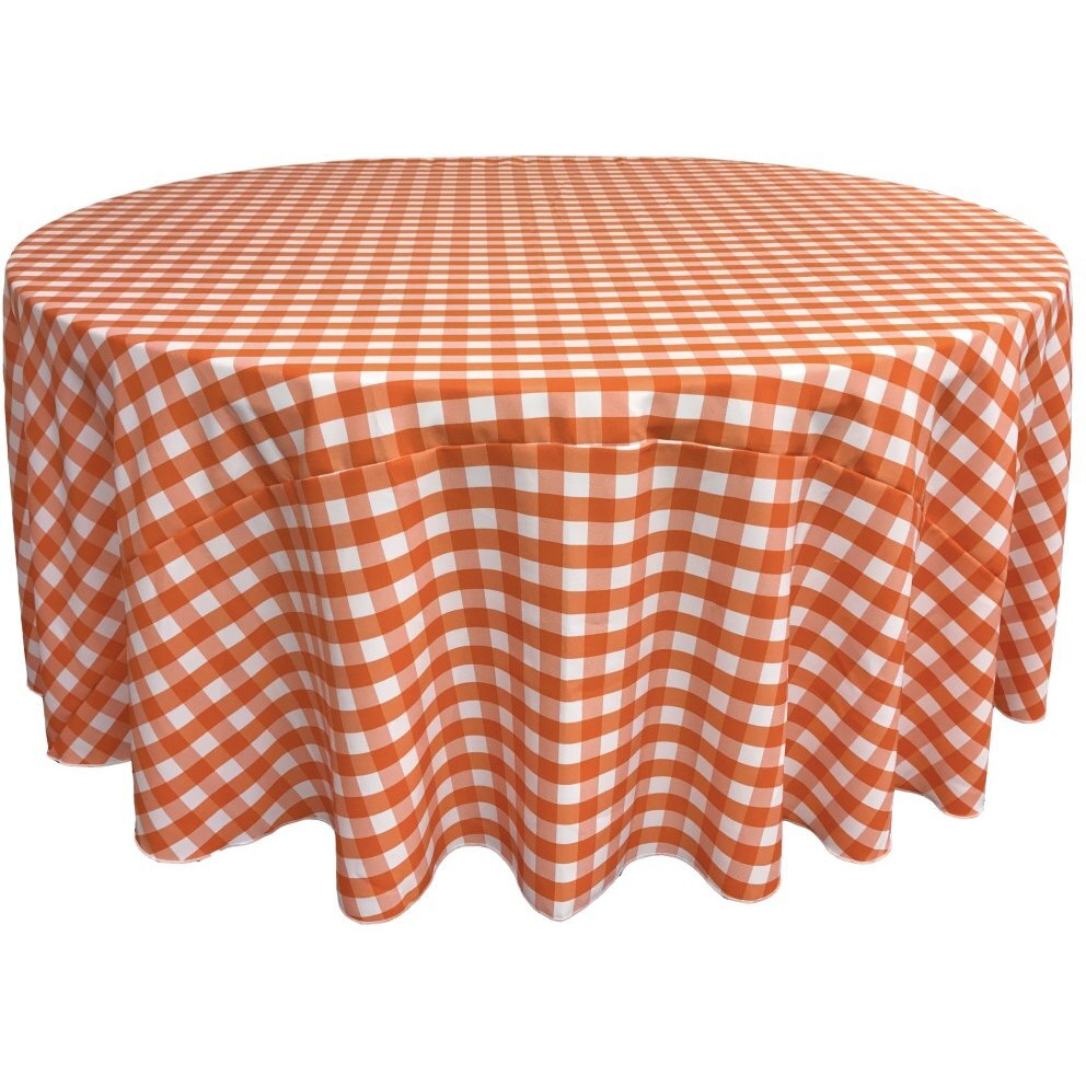 TCcheck108R-OrangeK48 Polyester Gingham Checkered Tablecloth&44 White & Orange - 108 in. Round