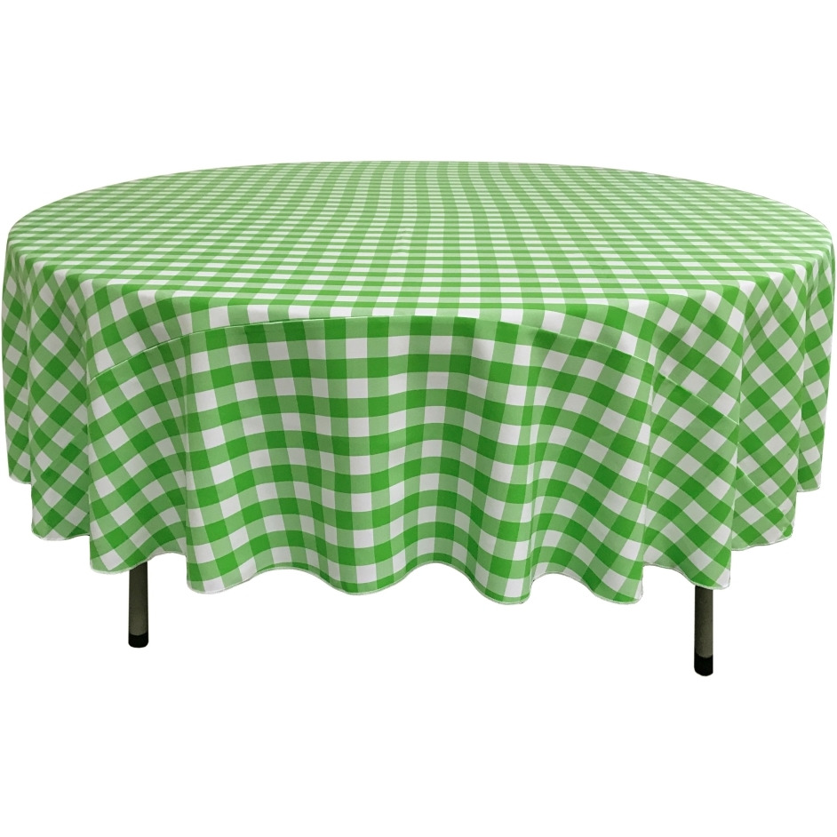 TCcheck72R-LimeK84 Polyester Gingham Checkered Tablecloth - White & Lime - 72 in. Round