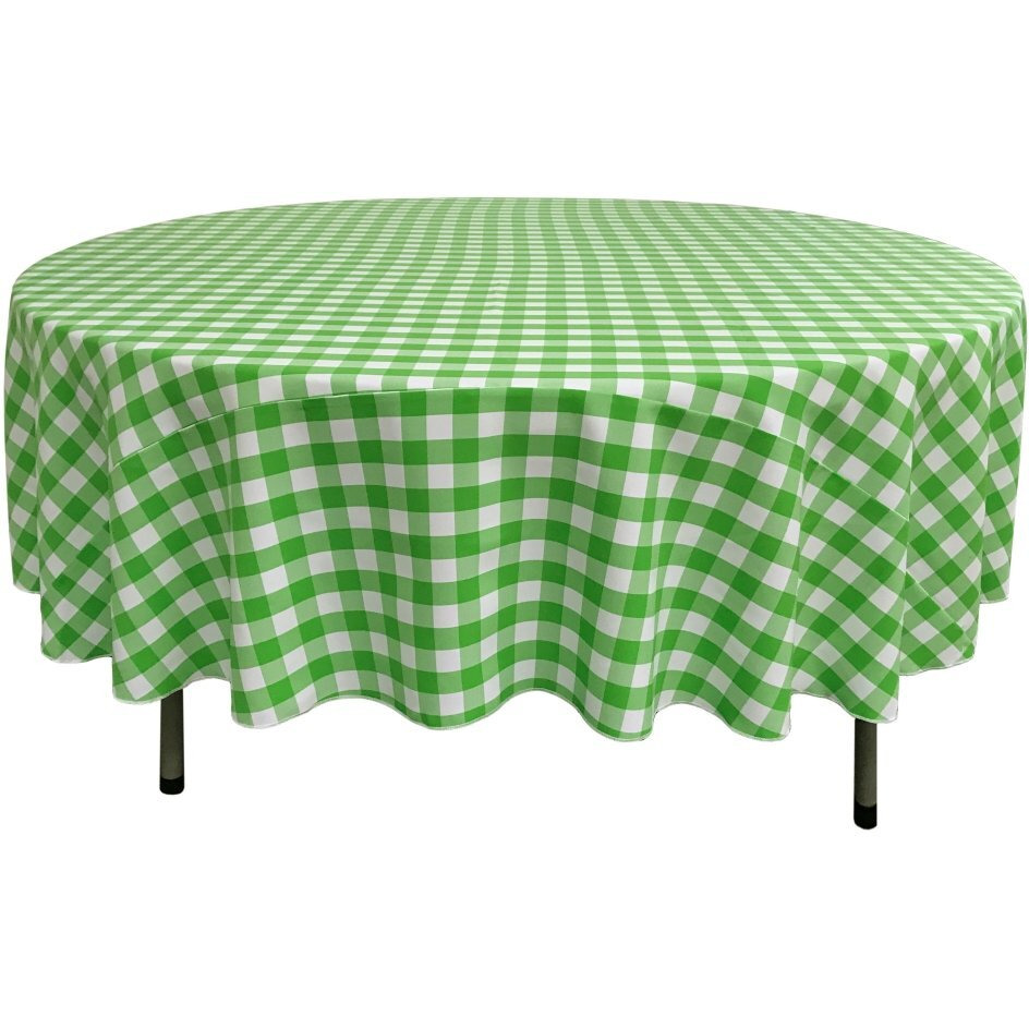 TCcheck72R-LimeK84 Polyester Gingham Checkered Tablecloth - White & Lime - 72 in. Round