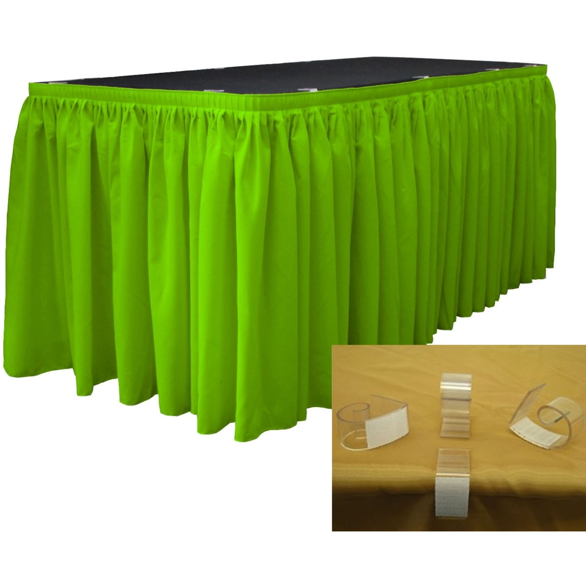 SKT-Pop-14x29-10Lclips-LimeP84 Polyester Poplin Table Skirt with 10 L-Clips Lime - 14 ft. x 29 in.