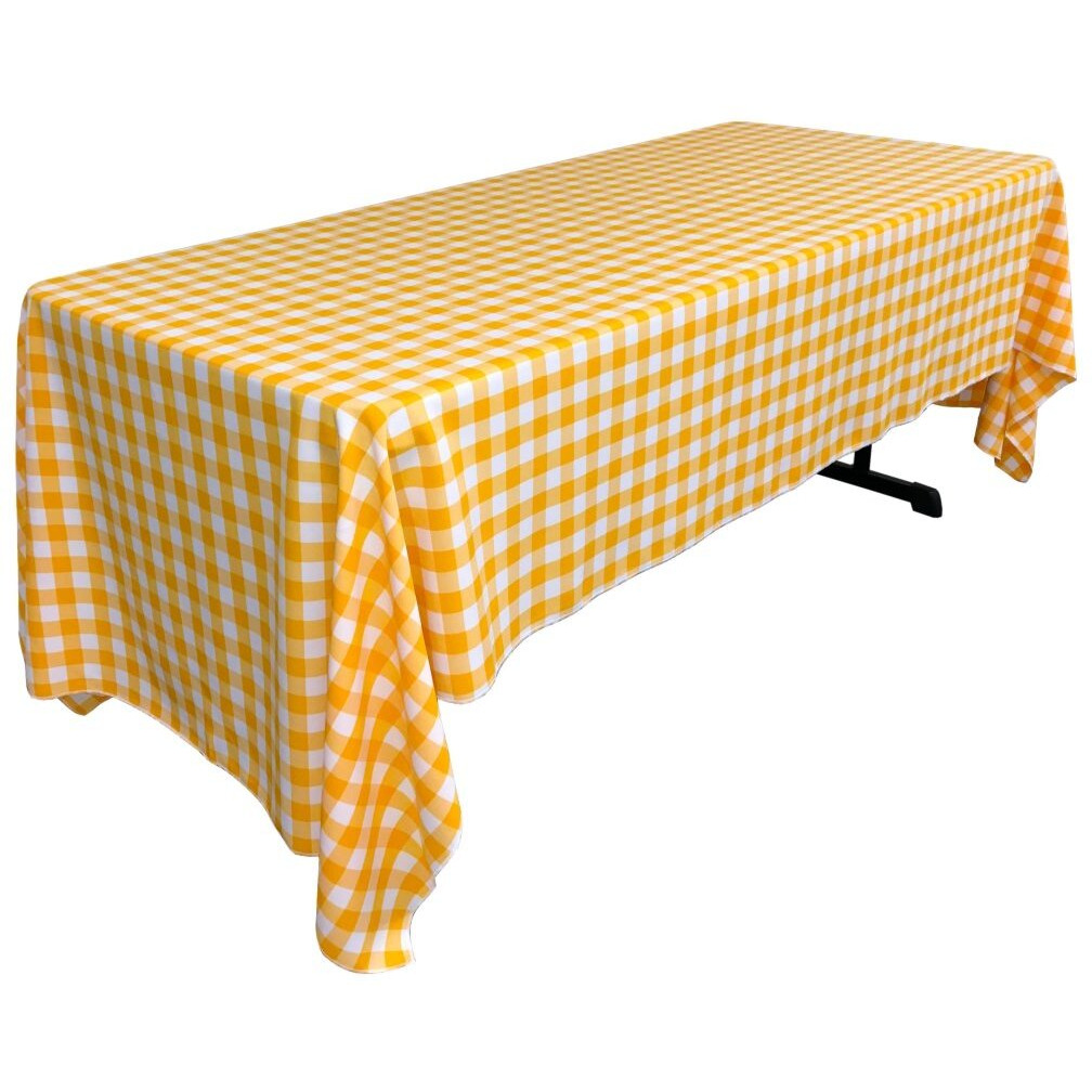 TCcheck60x144-DrkYellowK47 Polyester Gingham Checkered Rectangular Tablecloth - White & Dark yellow - 60 x 144 in.