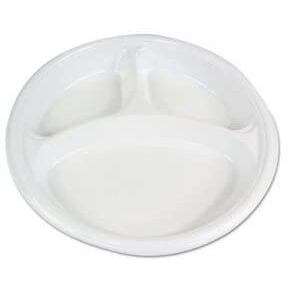 BWK 10 in. Hi Impact Plastic Compartment Dinnerware Plate&44 White