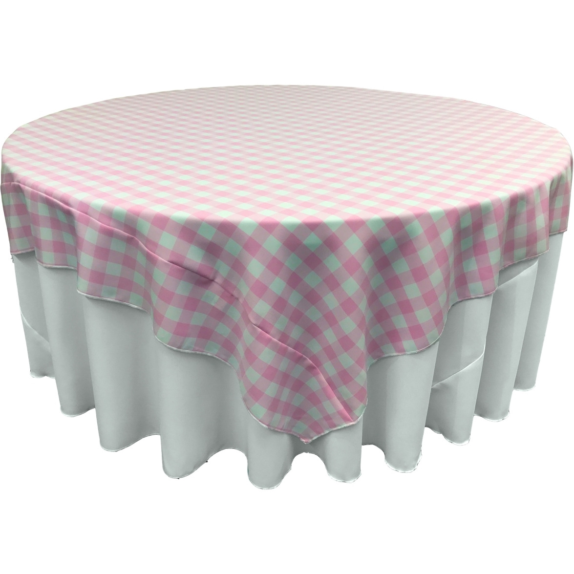 TCcheck90x90-PinkK37 Polyester Gingham Checkered Square Tablecloth - White & Pink - 90 x 90 in.