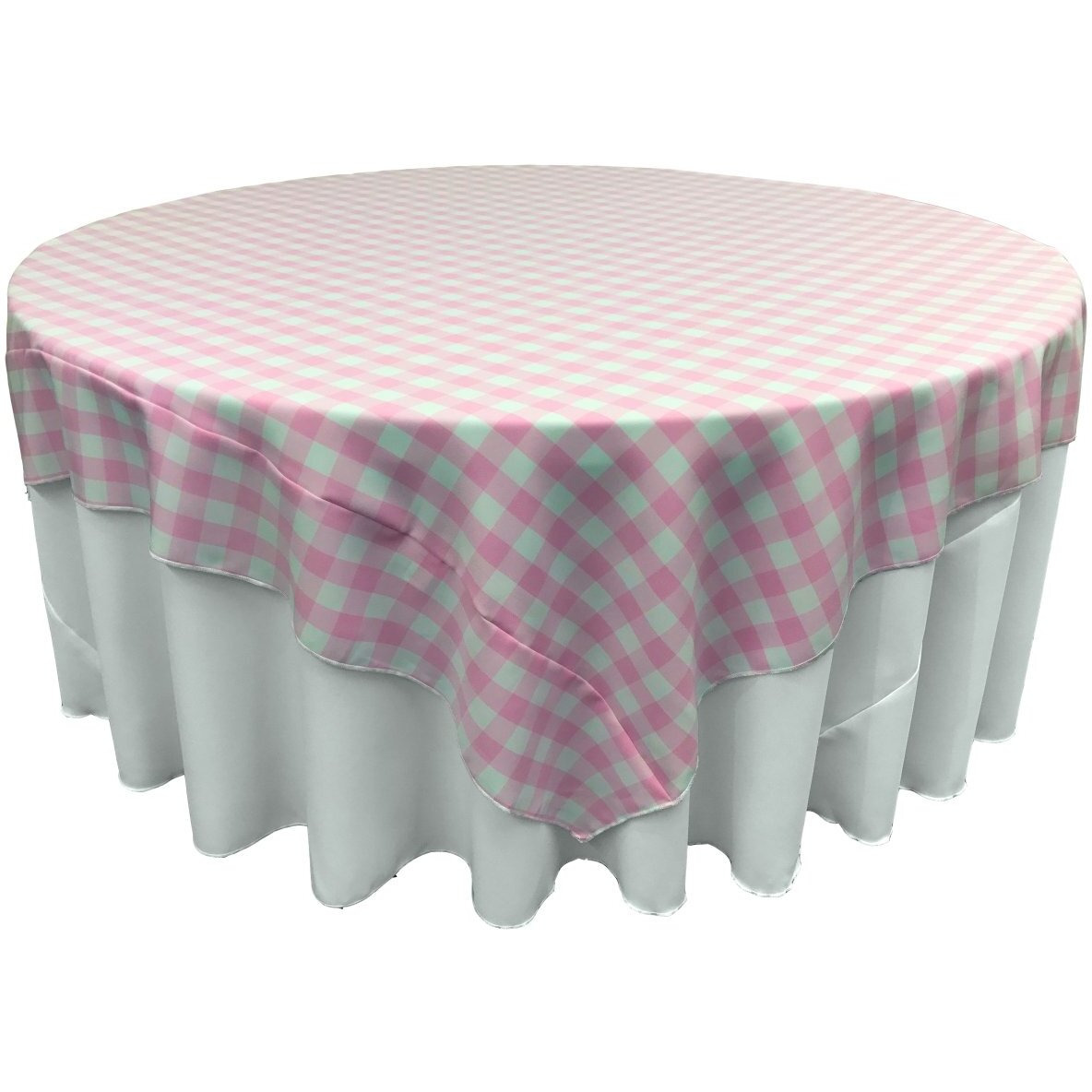 TCcheck90x90-PinkK37 Polyester Gingham Checkered Square Tablecloth - White & Pink - 90 x 90 in.