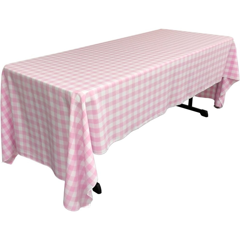 TCcheck60x126-PinkK37 Polyester Gingham Checkered Rectangular Tablecloth - White & Pink - 60 x 126 in.